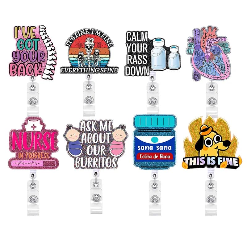 New  Glitter Acrylic Medicine Bottle Badge Reel Retractable ID Badge Holder With 360 Rotating Alligator Clip Name Holder