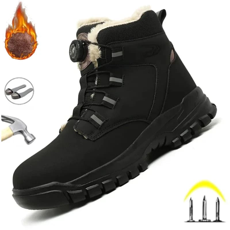 Fashion 2024 Winter Velvet Men Work Safety Shoes Construction Site Indestructible Waterproof Steel Toe Cap Boots Male Footwear