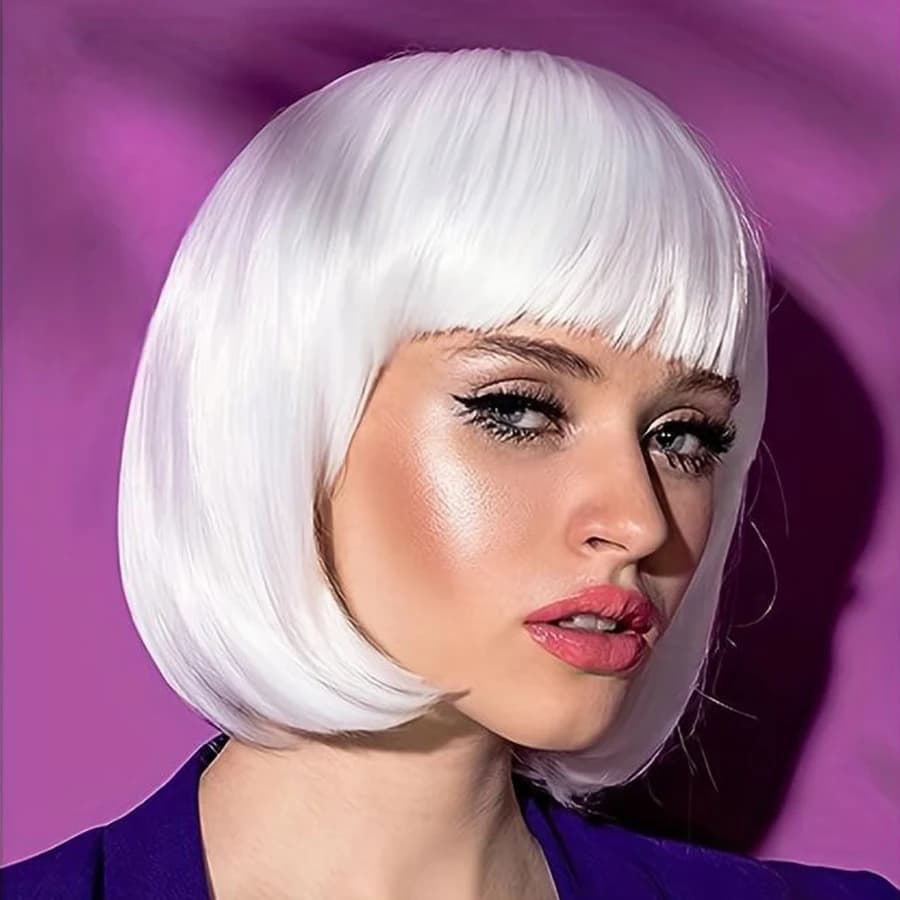 Synthetic short bob wig with bang black omber brown white machine made wig straight bob wig
