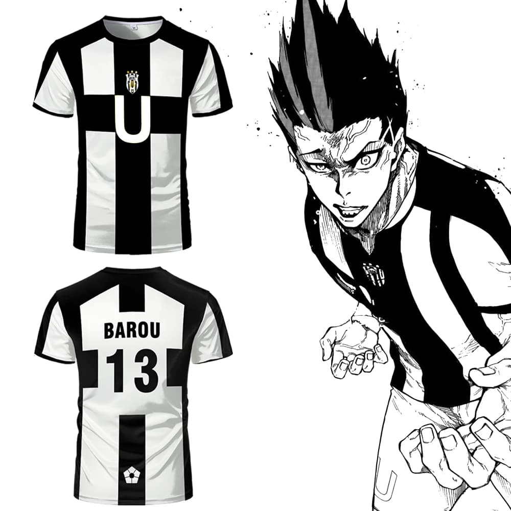 Japanese Anime Blue Lock Ubers Jerseys Summer Soccer T Shirts Cosplay Uniforms Barou Aiku T Shirt Unisex Street Wear Tops AIKU