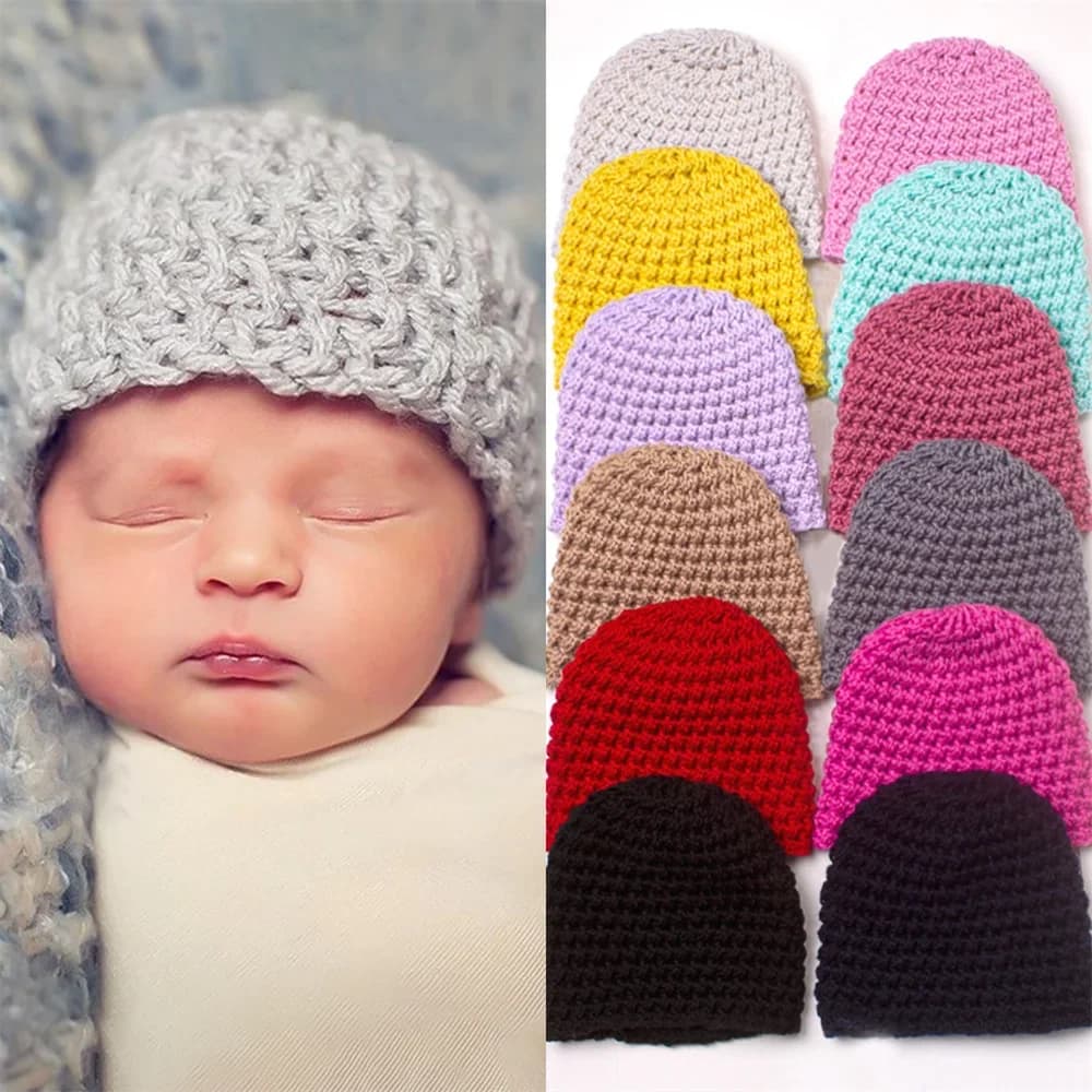 Winter Baby Boy Girl Artificial Pompom Knitted Hat Toddler Kids Caps With Pompon Newborn Photography Props Hat Kids Caps