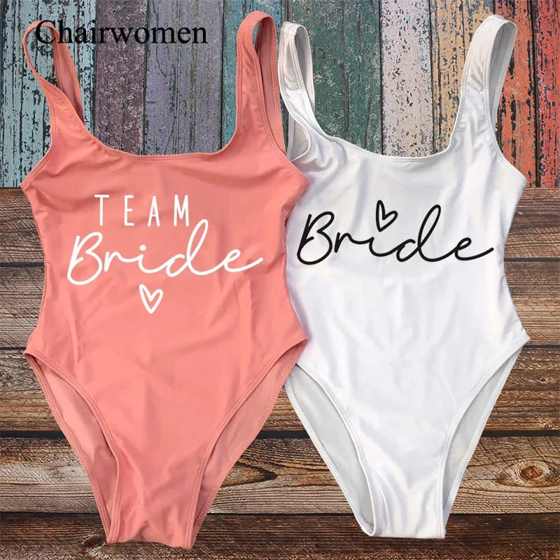 Hen Party Swimsuits One-Piece Team Bride Swimwear Bride To Be Woman Pink Swimwear Bachelorette Beatchwear Bathing Suits