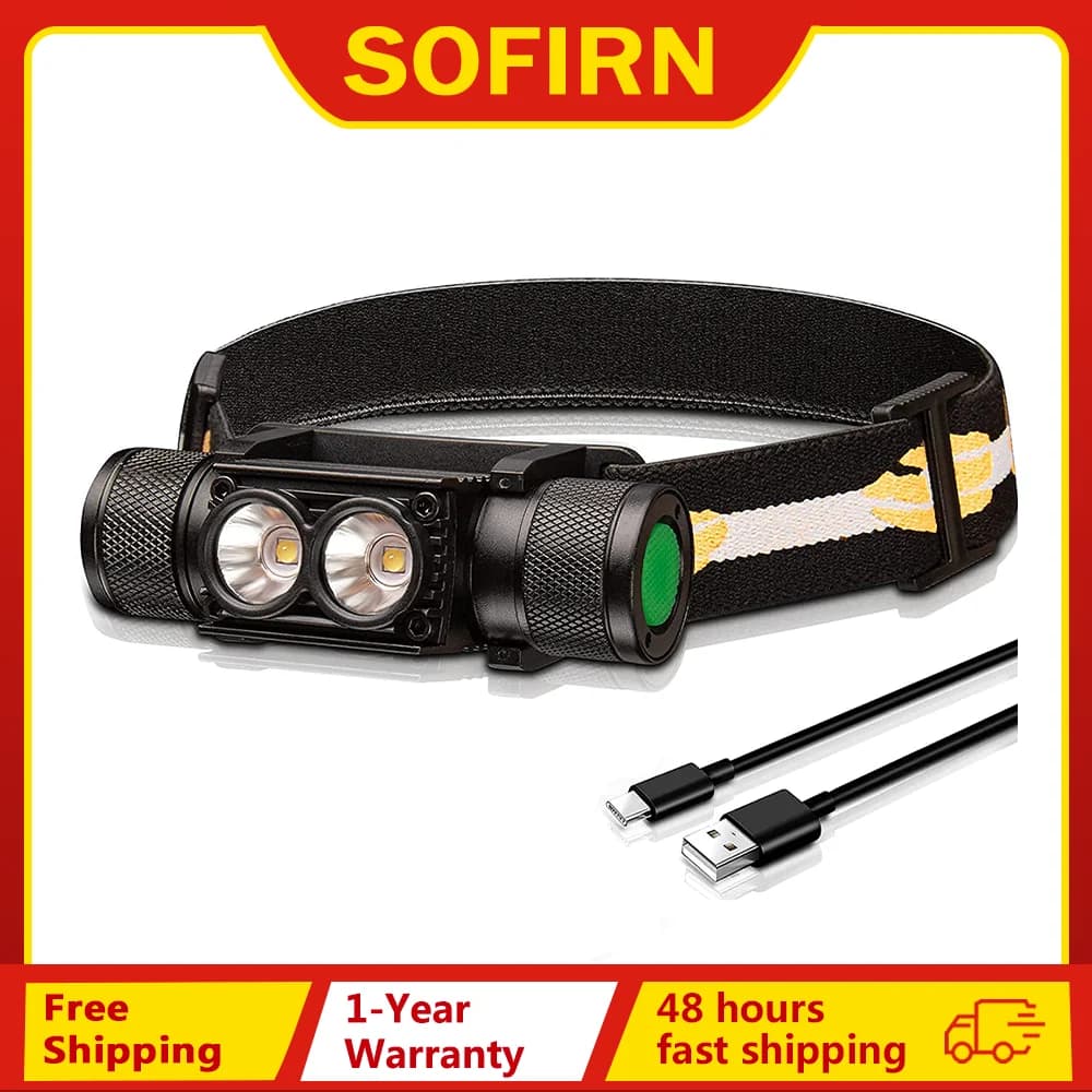 SOFIRN H25L USB Rechargeable 1000LM Headlamp with 18650 Battery Dual LH351D 90CRI 5000K Head Flashlight Camping Fishing Torch