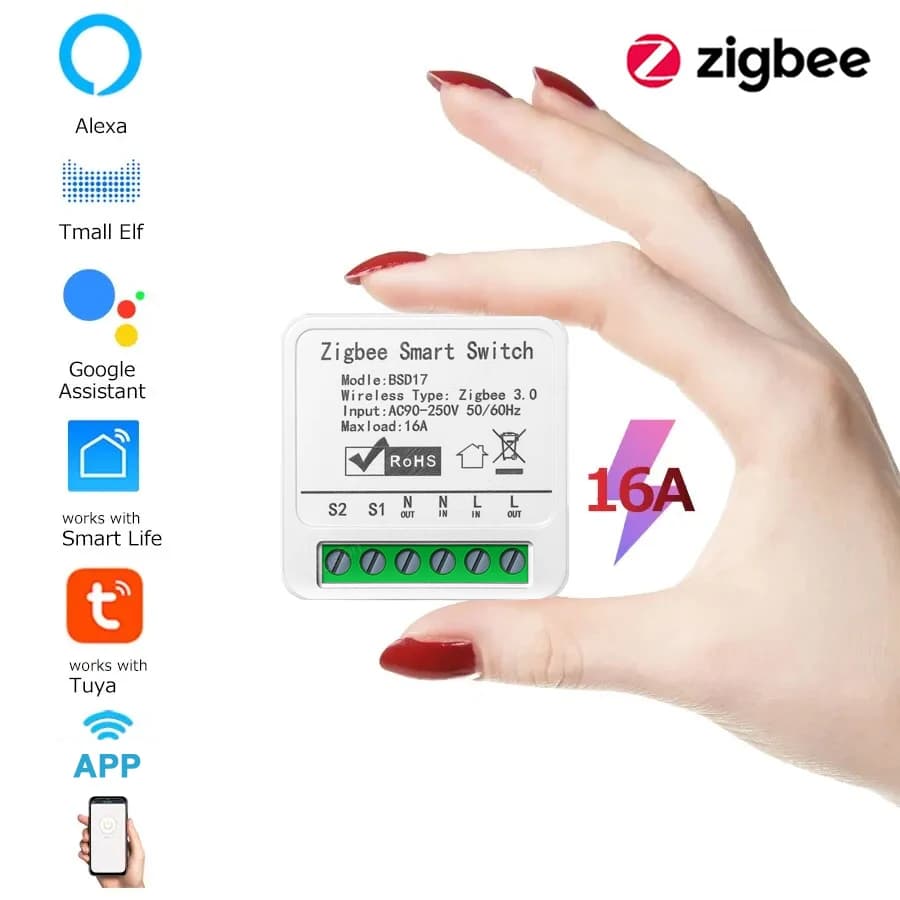 16A Zigbee Switch Tuya Smart Home Automation Light Switch DIY Breaker Relay Module Smart Life APP Timer Works with Alexa Google