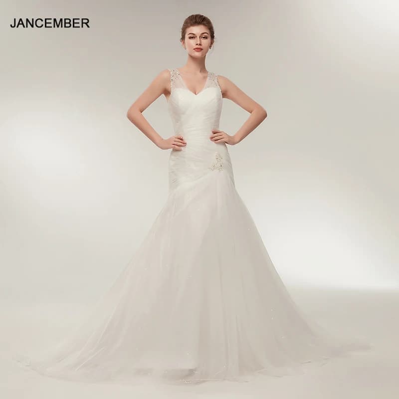 Vintage Mermaid Wedding Dress V-Neck Boho Backless Bride Gown Sleeveless Train Robe Customized vestidos de novia LSMQ56