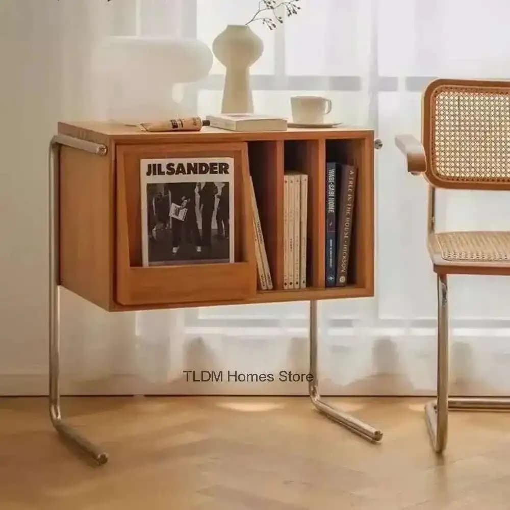 Nordic Solid Wood Bookcase Living Room Sofa Side Cabinet Locker Simple Magazine Cabinet Home Retro Storage Cabinet