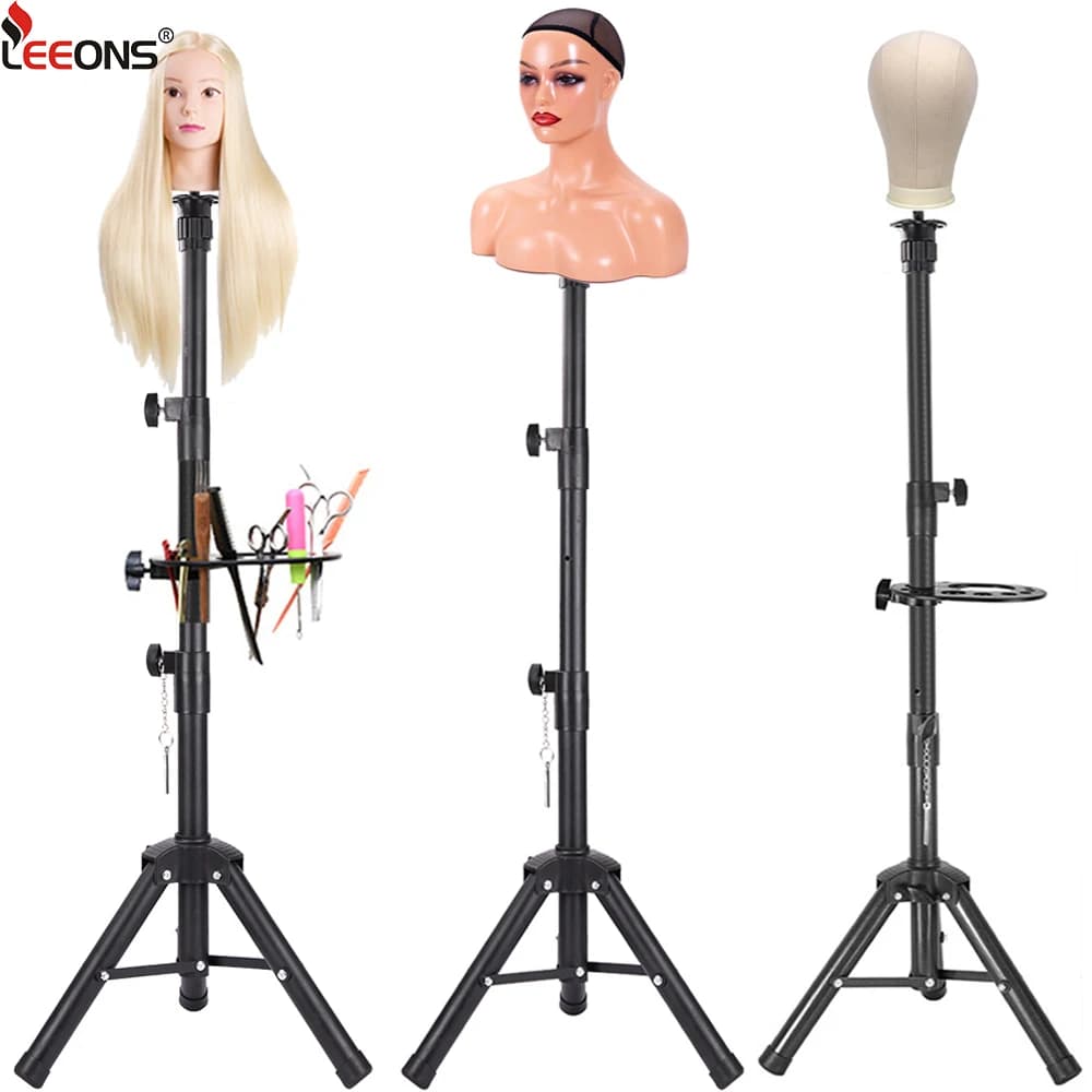 Mannequin Head Tripod Stand For Hairdressers Training Head 55" Adjustable Wig Stand Tripod Holder With Tool Tray For Wigs Making