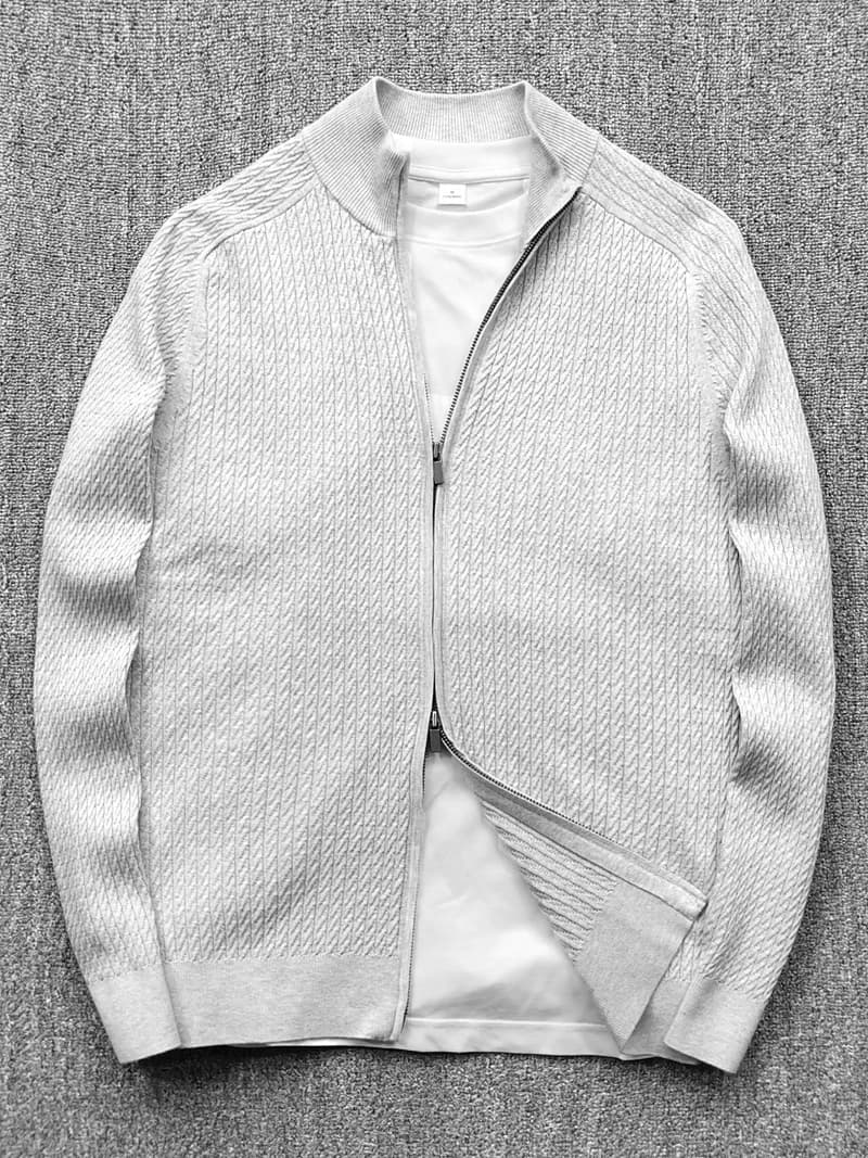 Golf patterned men's spring double zippered knit casual stand up collar cardigan thin jacket