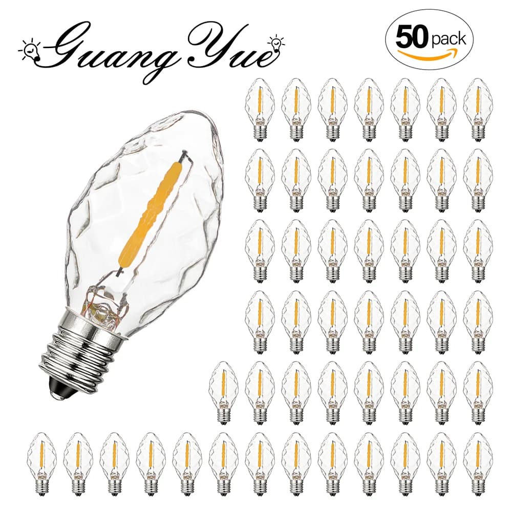 50Pcs C7 Night Light Bulb E14 220V E12 110V Candle Lamp Warm White Ceiling Light Garden Light Decorative Mini 0.5W Replace Bulbs