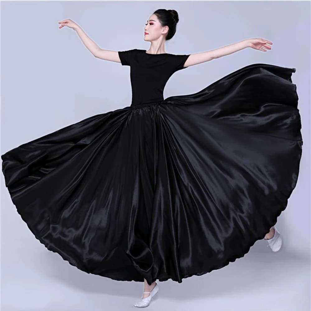 Belly Dance skirt Shining Satin Long Spanish Skirt Swing Dancing Skirt Sun Skirt Female Vestido Stage Performance Costume