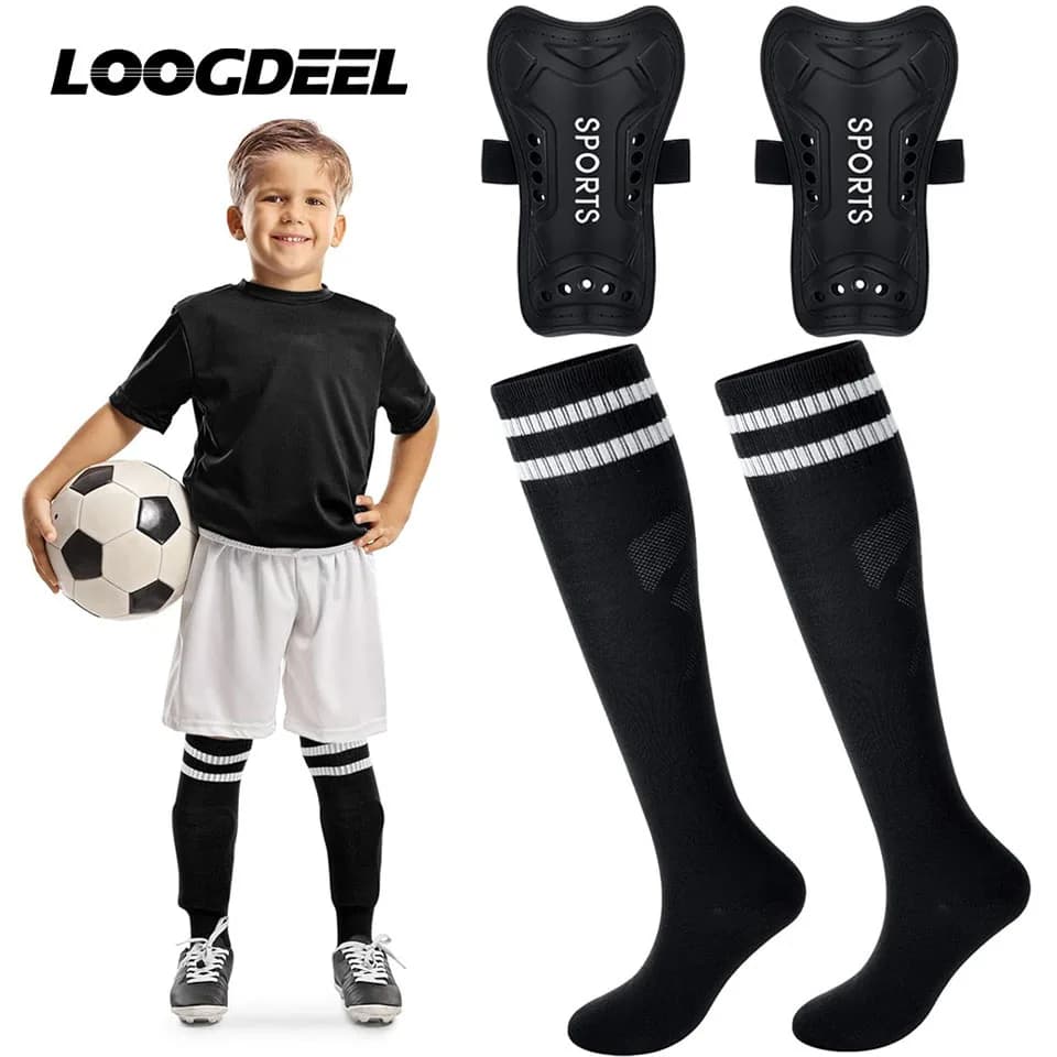 Loogdeel 2 Pair Soccer Shin Guards and Socks for Toddler Kids Youth, Lightweight Soccer Shin Pads Protective Defender Gear