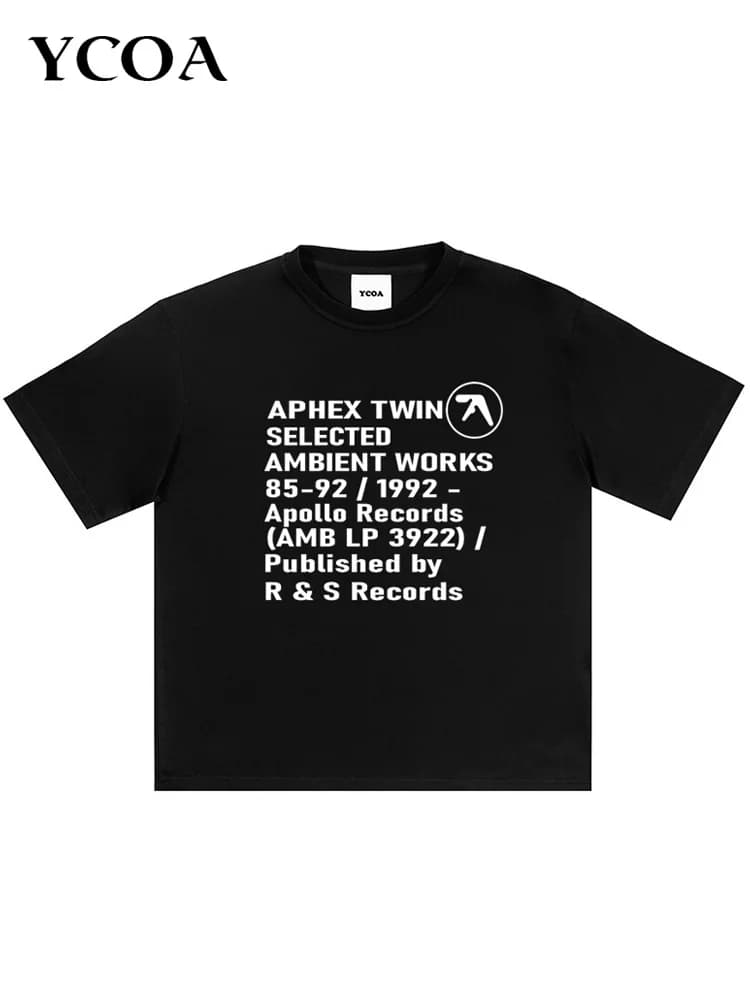 Men T-Shirt Aphex Twin Cotton Graphic Oversized Korean Fashion Short Sleeve Tops Tees Y2k Streetwear Aesthetic Harajuku Clothing