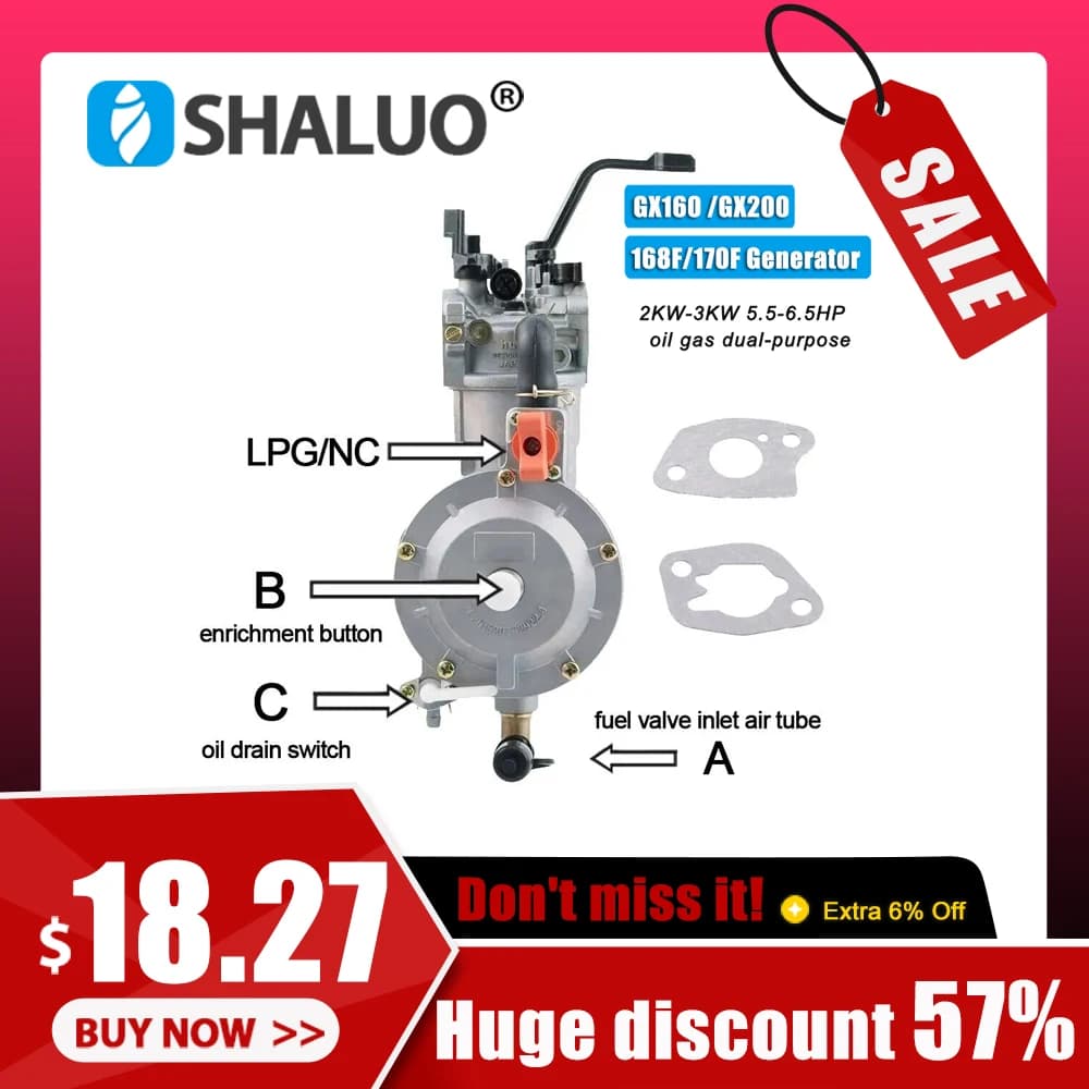 New 3KW 168F 170F Gasoline Generator  LPG Carburetor Dual Fuel LPG NC Gas Carburetor Conversion Kit For Generator Parts 6.5HP