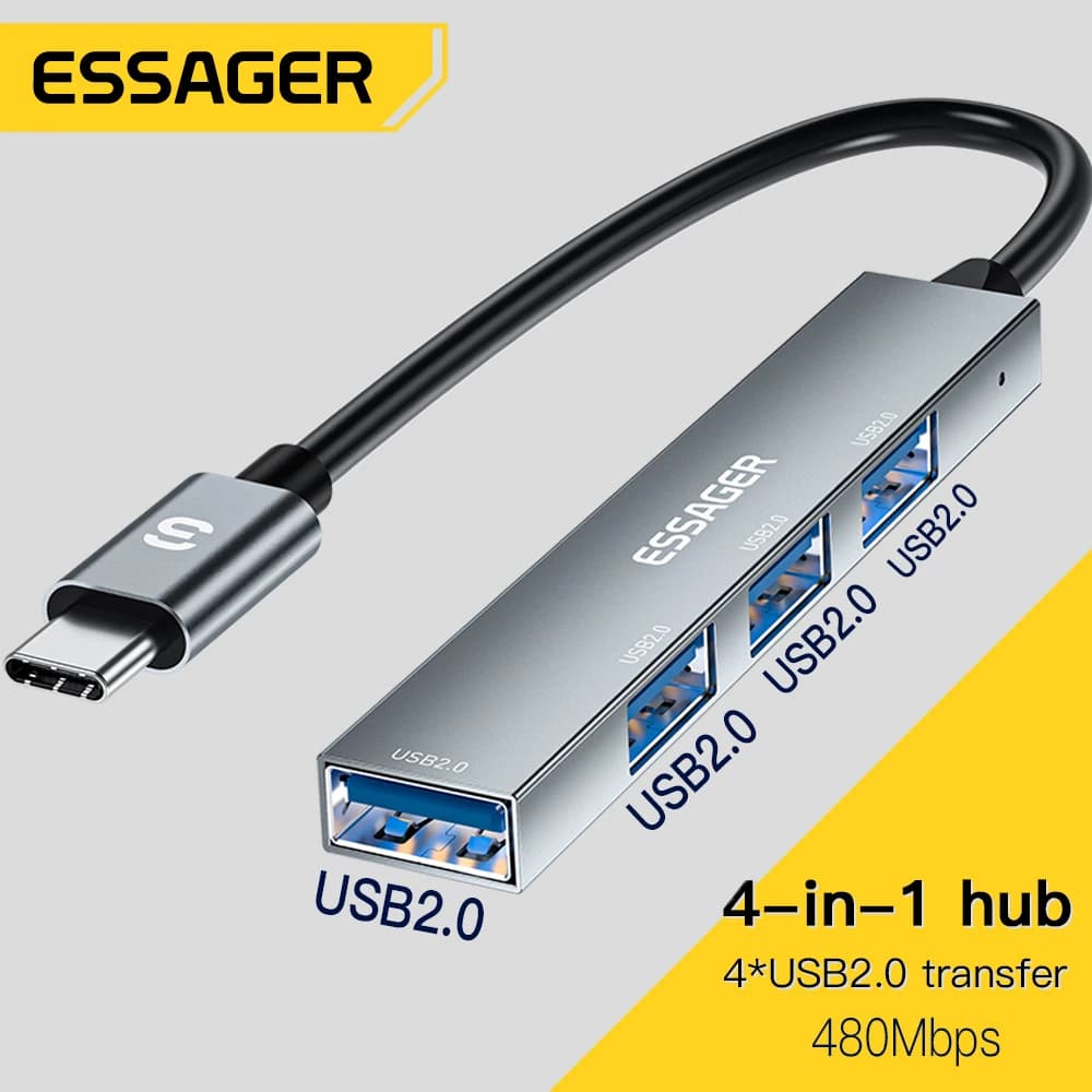 Essager 4 in 1 USB C Cable Hub USB 2.0 High Speed Splitter Type C Hub Adapter For Laptop Computer USB Multifunctional Expander