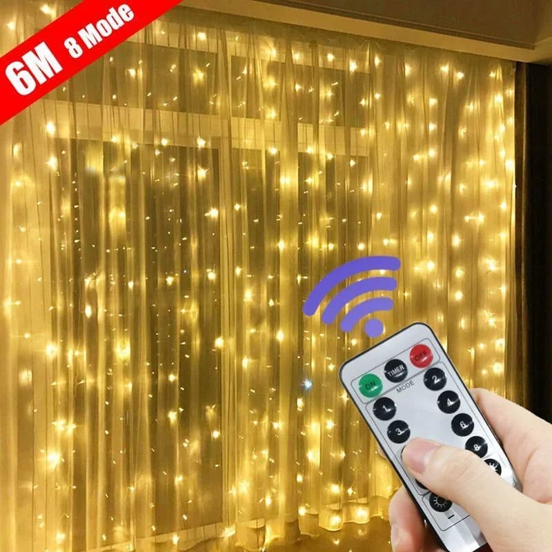 6x3M/3x3m Curtain Garland on The Window USB Power Fairy Lights Festoon with Remote New Year Garland Led Lights Bedroom Decor