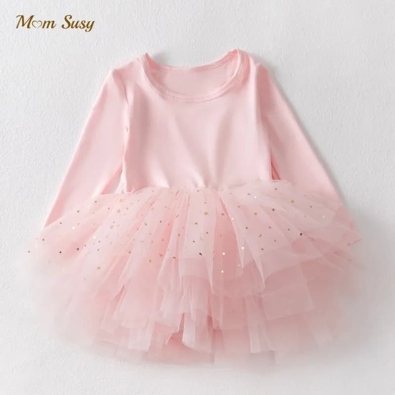 Baby Girl Princess Sequins Ballet Tutu Dress Long Sleeve Infant Toddler Child Tulle Vestido Party Dance Baby Clothes 1-5Y