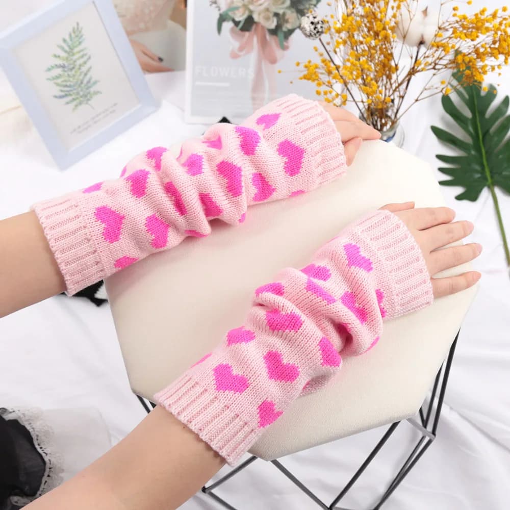 New Women Kawaii Lolita Arm Sleeve for Girl Arm Crochet Knitting Gothic Heart Warm Fingerless Warmer Autumn Winter Gloves