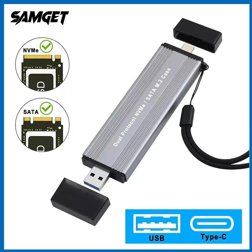 SAMGET M.2 SSD Case M.2 to USB 3.1 Gen 2 10Gbps Aluminum Case USBC USBA to NVMe PCIe External Enclosure for M2 NVMe SSD