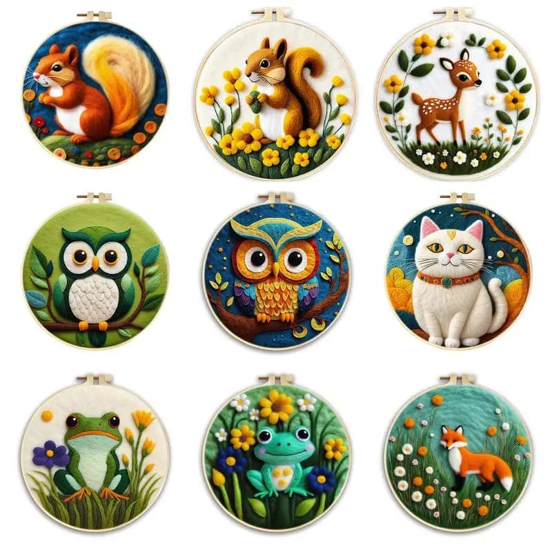 RUOPOTY Squirrel Pattern Diy Wool Needle Felt Starter Kit Needle Felt Painting Wool Felt Bag Felt Needles With Picture Frame Foa