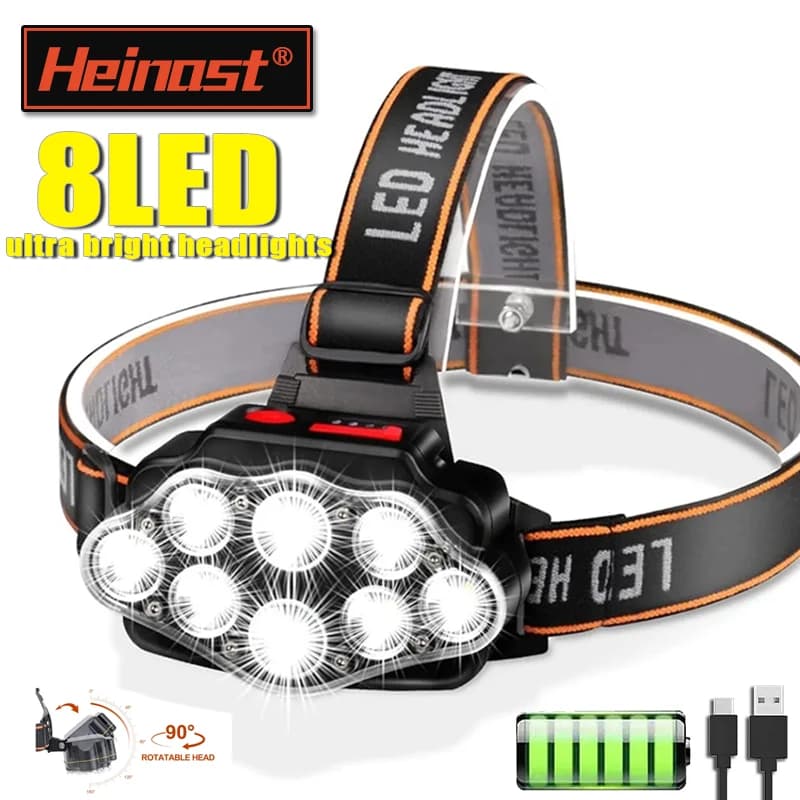 LED Usb Rechargeable Headlamp High Lumen Bright Head Lamp With 8 LED USB Headlight IPX4 Waterproof Head Flashlight Camping Light