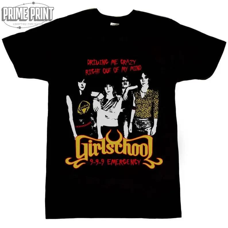 Girlschool "999 Emergency" Men's T-Shirt Casual Round Neck Short Sleeve Men's Tees Regular Fit Men Women T Shirt