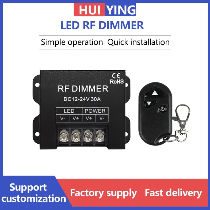 Monochrome Smart Dimmer 12-24V 30A LED High Power Black Aluminum Housing with 3 Keys Wireless RF433 Button Remote Controller