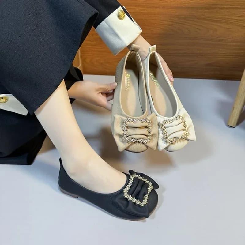 New Elegant Leather Spring Autumn Handmade Flats Ballerina Shoes Women Loafers Comfortable Soft Leather Flats Shoes Plus Size 43