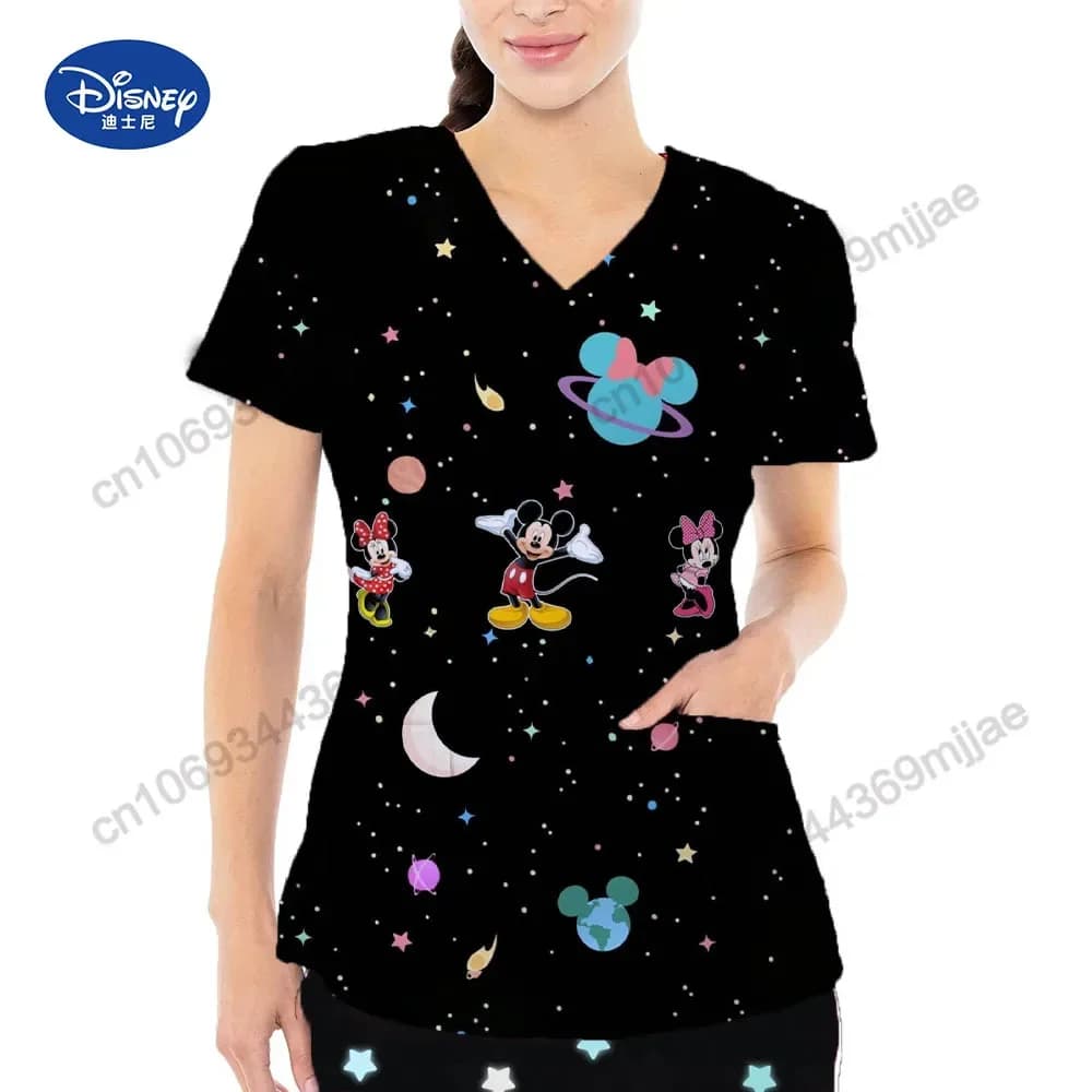 Fashion Vintage Y2k Tops V-neck Anime T-shirt Pocket Woman Clothes Short Sleeve Tee Luxury Clothes Women Womens Tops and Blouses