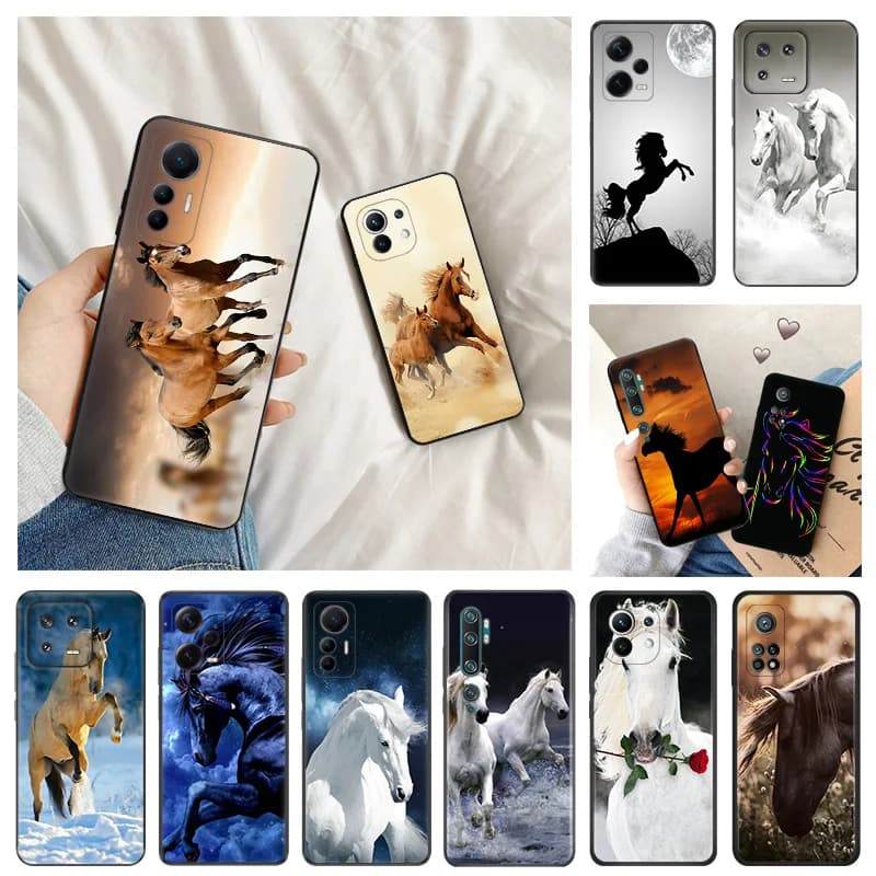 Flower Horse Soft Phone Cases For Redmi A1 10A 10C 11 Prime RedmiNote 12 Pro 11SE 11S 11E 11T 10 Lite 10S Black Matte Cover