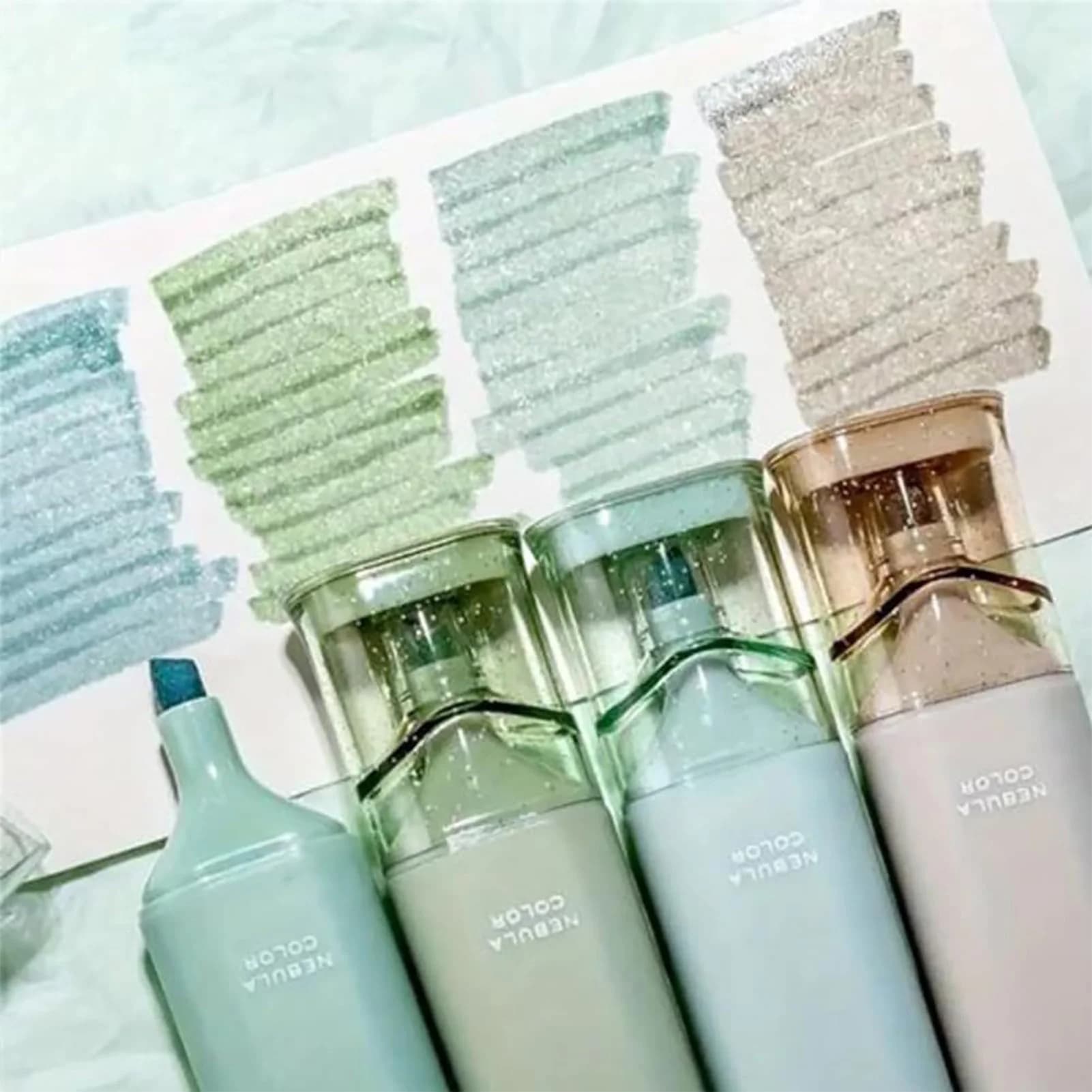 4pcs Highlighters Drawing Pens Flexible Nebula Color Glitter Highlighter Suitable for Planners Diaries Notes DIN889