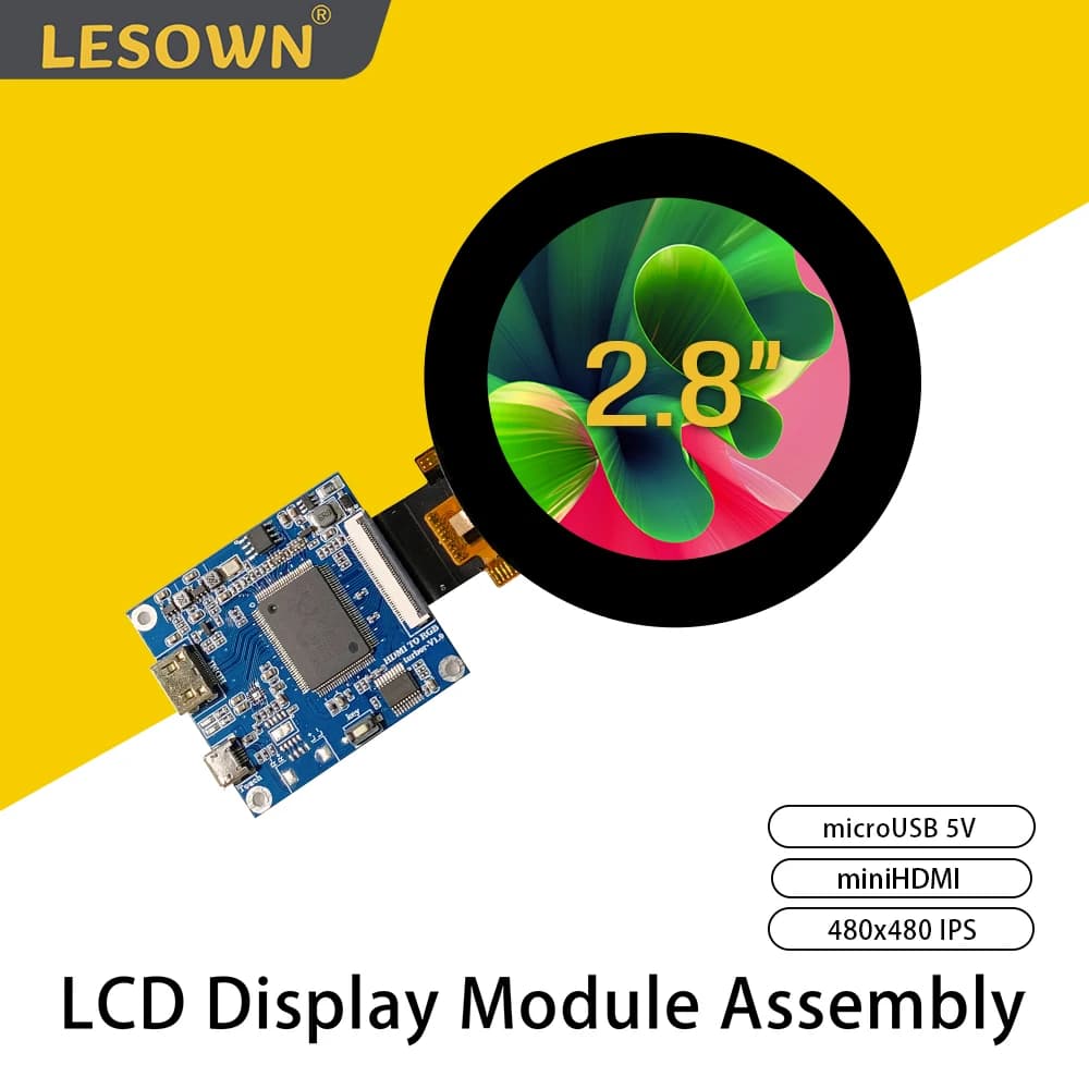 LESOWN 2.8 inch Capacitive Touchscreen 480x480 IPS HDMI 1200:1 Lightweight mini Small Screen LCD Panel Module with Driver Board