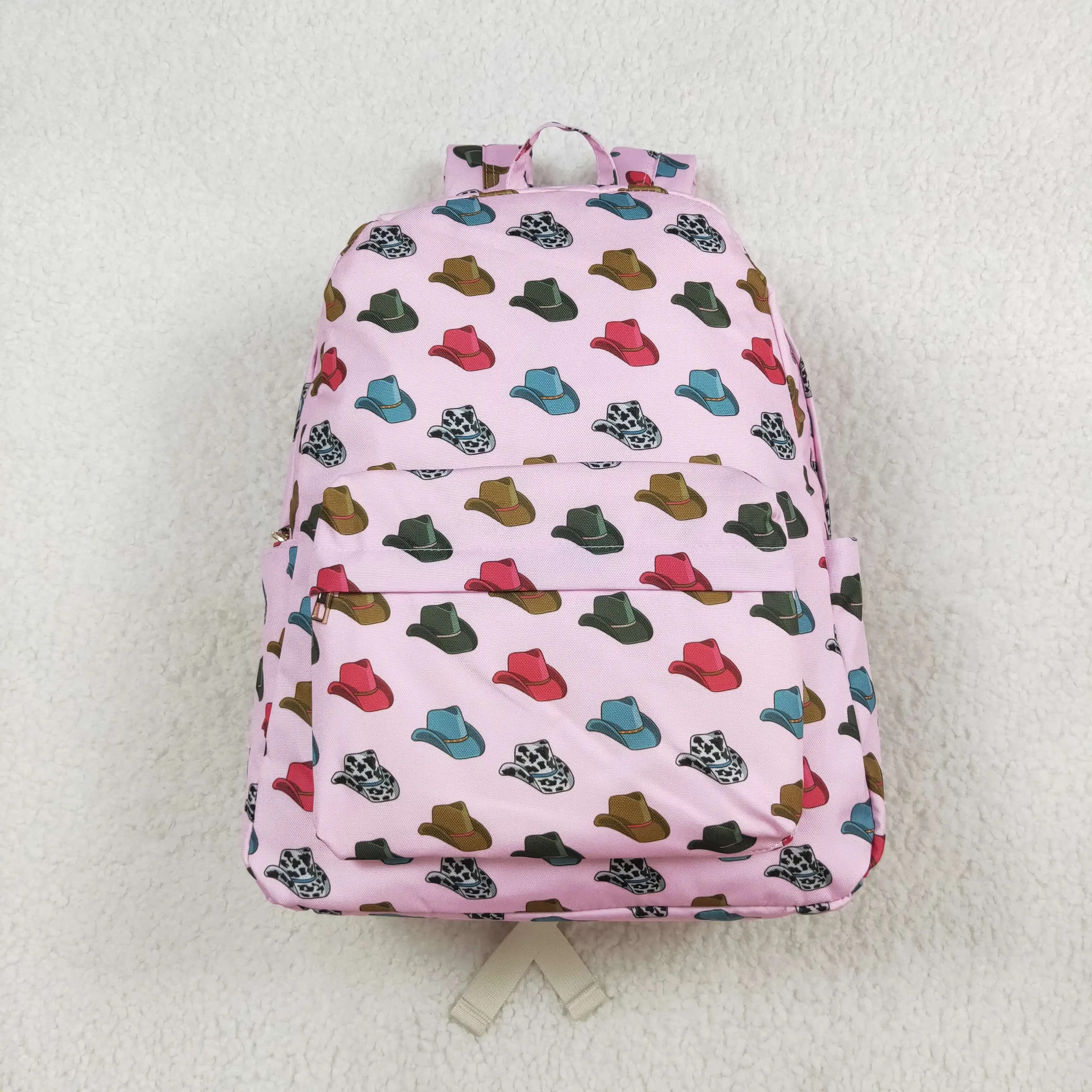 Girls Pink Hat Printed Canvas Backpack Wholesale Boutique Back to School Bag