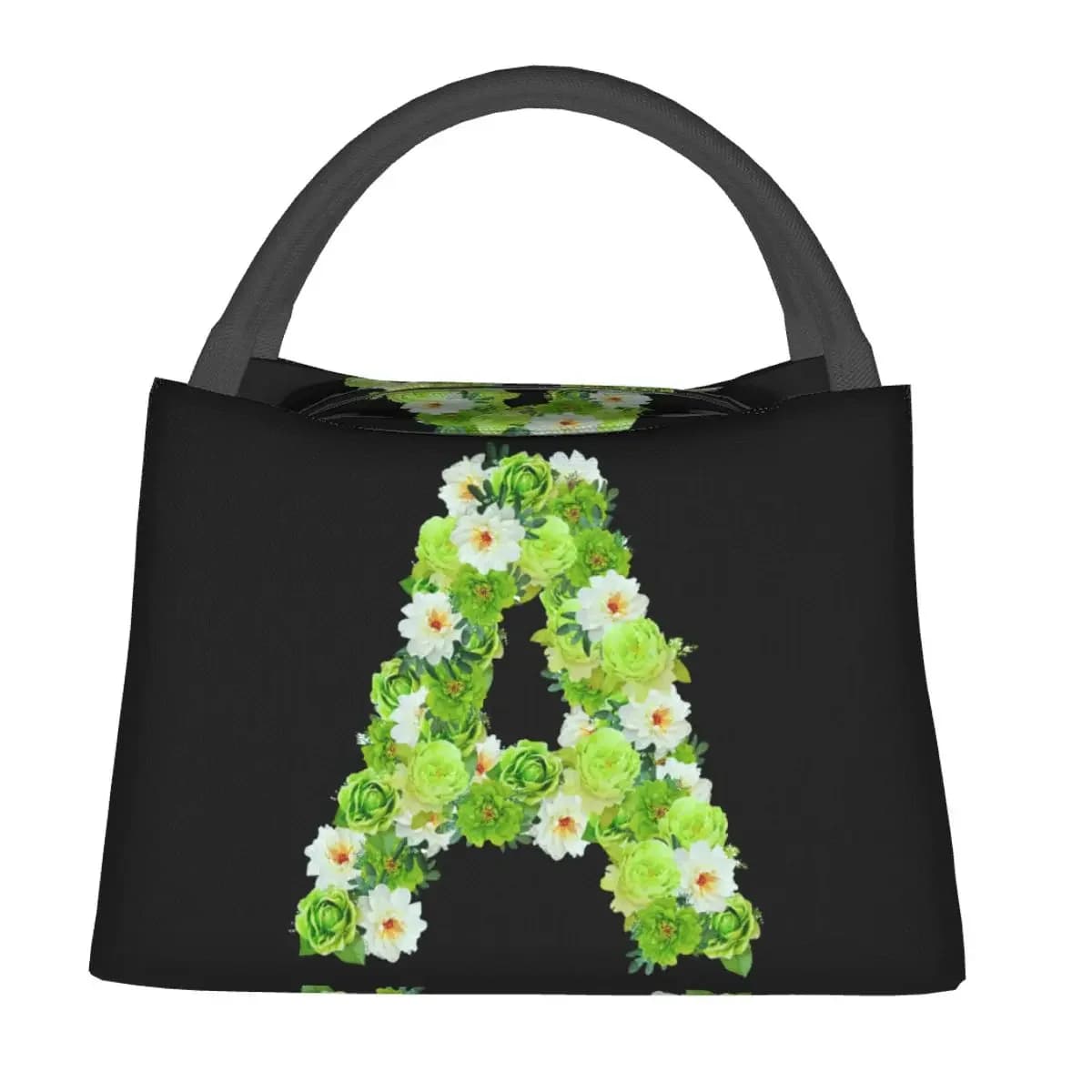 Insulated Lunch Bag Flower Letter Print Lunch  BentoBox Vintage Travel Cooler Bag Portable Zipper Waterproof Thermal Lunch Bags