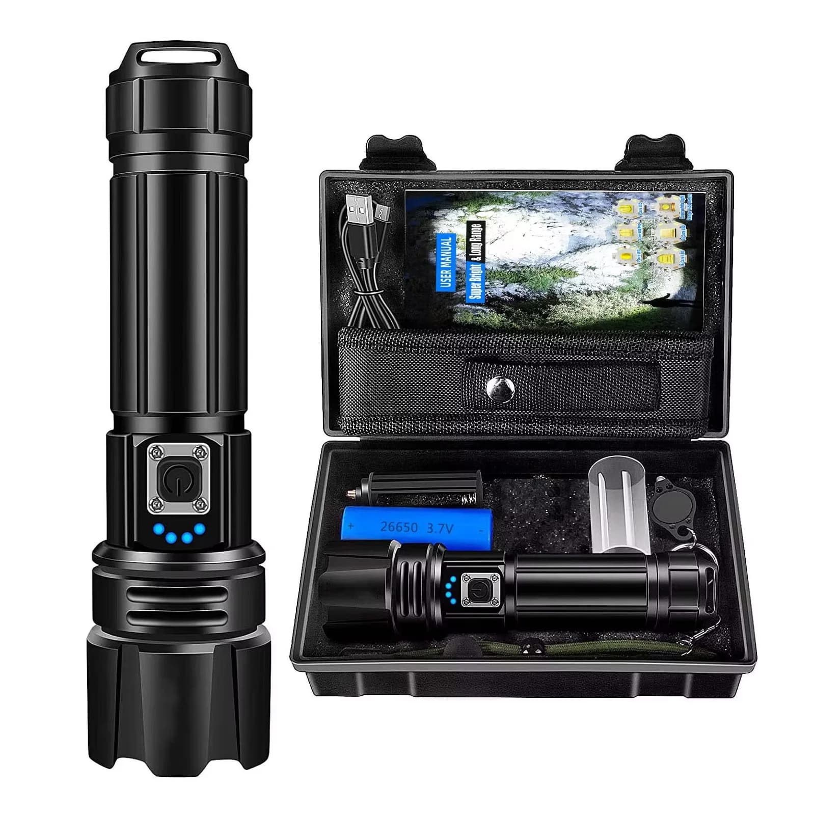 Flashlight High Lumens Rechargeable, 950000 Lumen Led Flashlights XHP70.2 USB Super Bright Flash Light Battery Powered