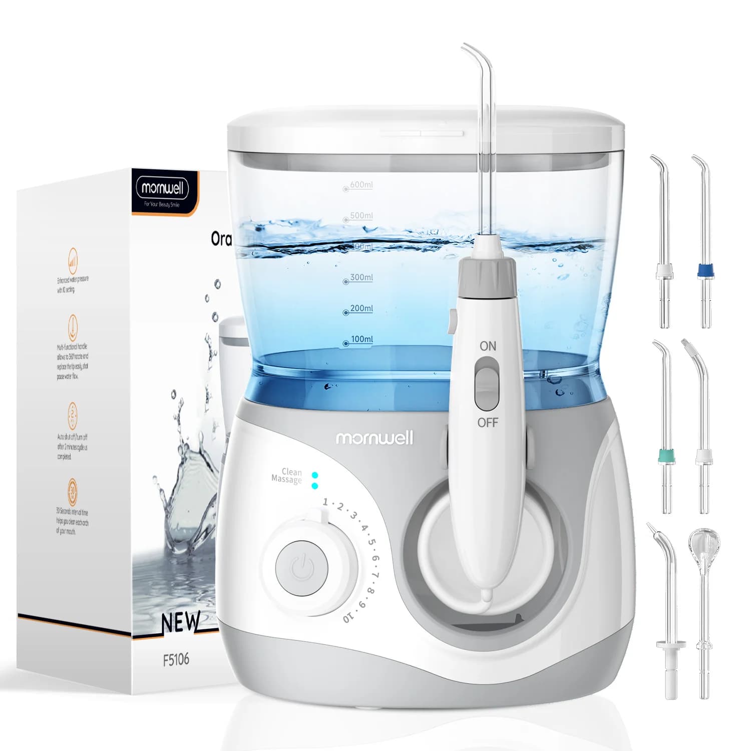 Home Water Flosser, 600 ml Large Capacity,10 Adjustable Pressures,6 Home Nozzles Professional Oral Irrigator for Teeth Clean