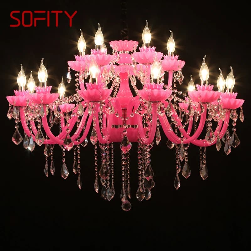 SOFITY  European Style Crystal Pendent Lamp Pink Girls' Room Candle Lamp Luxurious Living Room Restaurant Bedroom Villa  Chandel