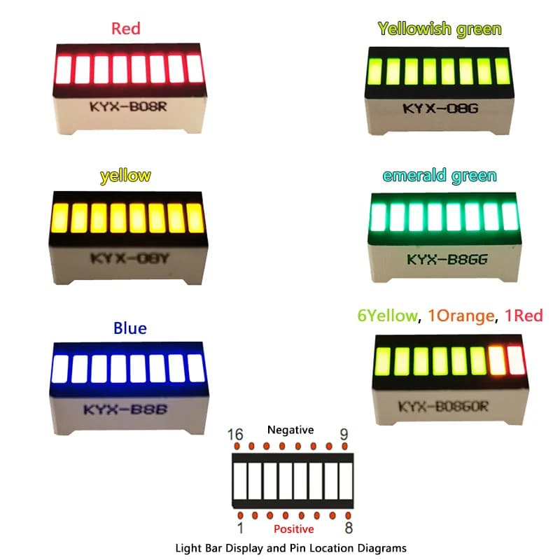 10PCS Ultra Bright LED Display Blue/Green/Red/Orange/Yellow 8 Segment Bar Graph Chart for Mobile Charging Bar-Graph Module DIY