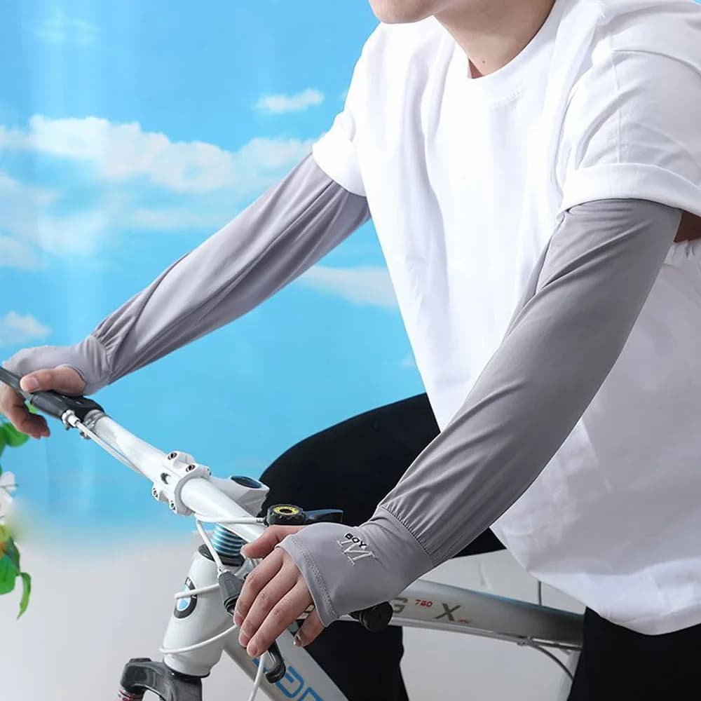 ?Ice Silk Anti-sunburn Sleeve Solid Color Arm Sleeves Man Large Size Cool Muff Sunscreen Sleeves Cycling Uv Blocking Toshi