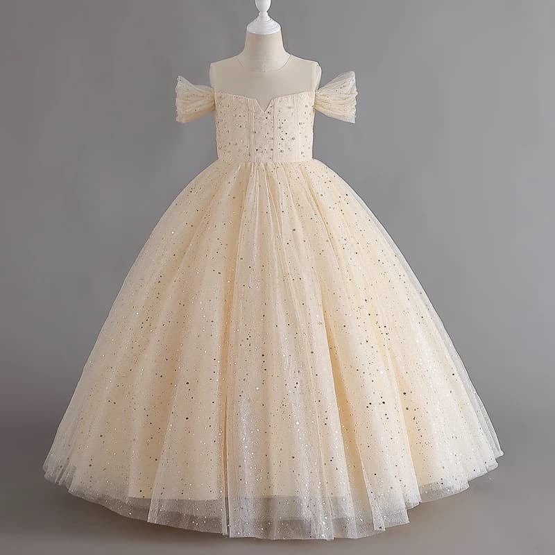 Baby Dresses For Eid 2024 Girls' Sleeveless Mesh Puffy Princess Length Rainbow Skirt Dinner Piano Performance for 4-14 years old