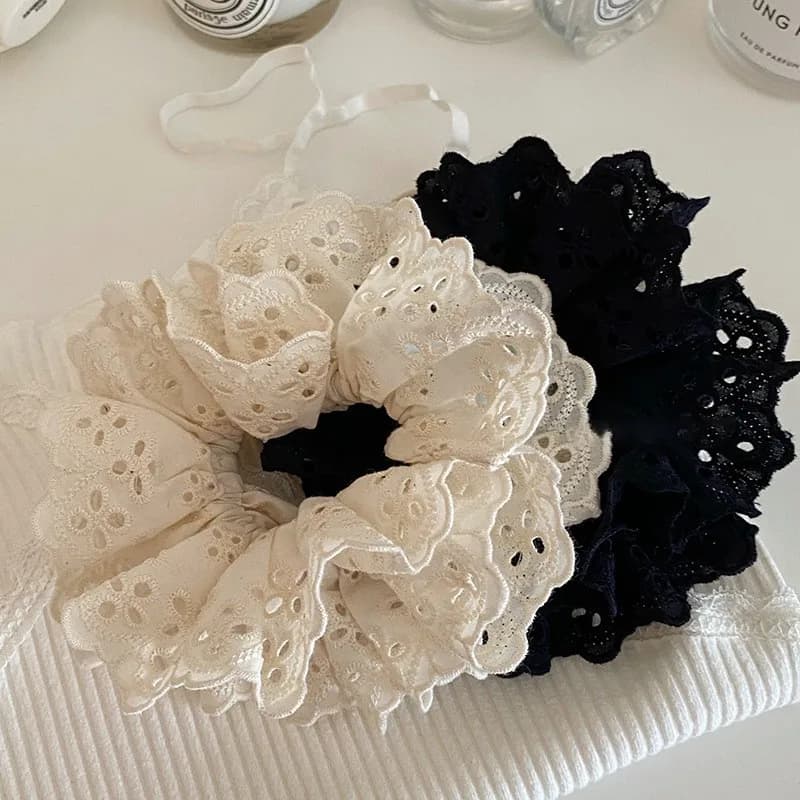 Lace Scrunchies for Women Elastic Hair Bands Ponytail Holders Tie Solid Color Hair Hoop Scrunchy Rubber Bands Women Hair Ring