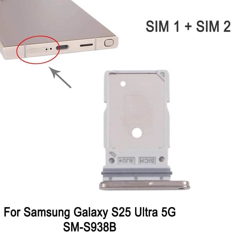 Dual SIM Card Tray For Samsung Galaxy S25 Ultra 5G SM-S938B, Phone SIM1 + SIM2 Card Tray Replacement Part