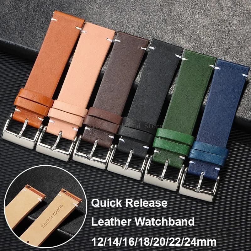 Quick Release Leather Watchband Universal Men Women Straps Vintage Cowhide Smartwatch Wristbands Genuine Leather Sport Bracelets