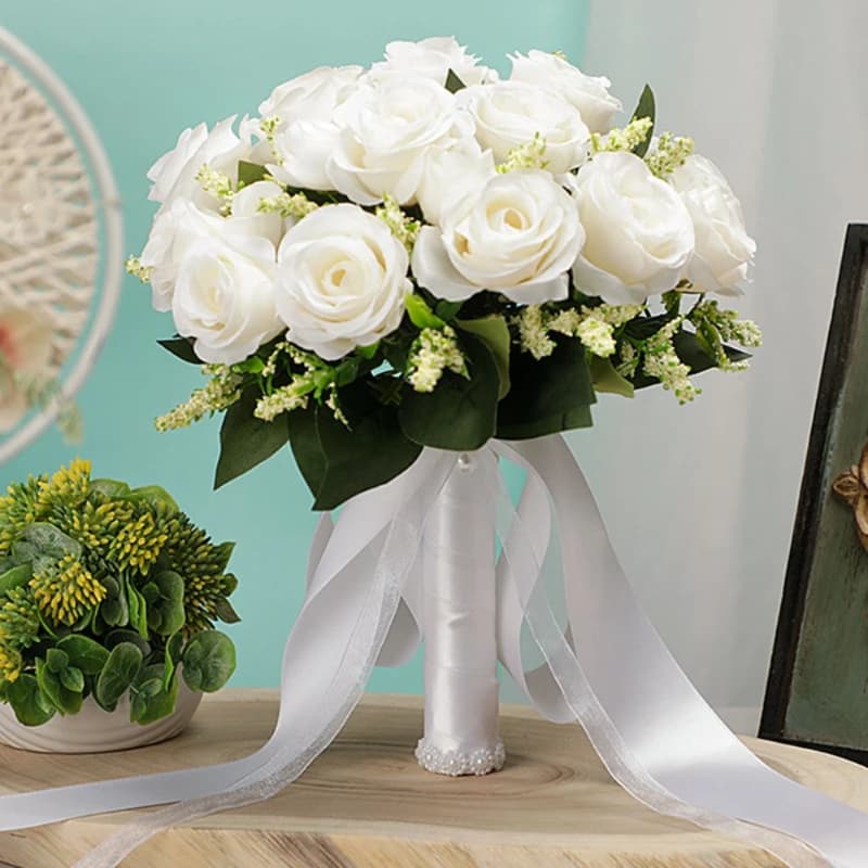 1PC Wedding Bouquets for Bride Bridesmaid Rose Flower Ribbon Artificial Flower Elegant Party Decorations Wedding Accessories