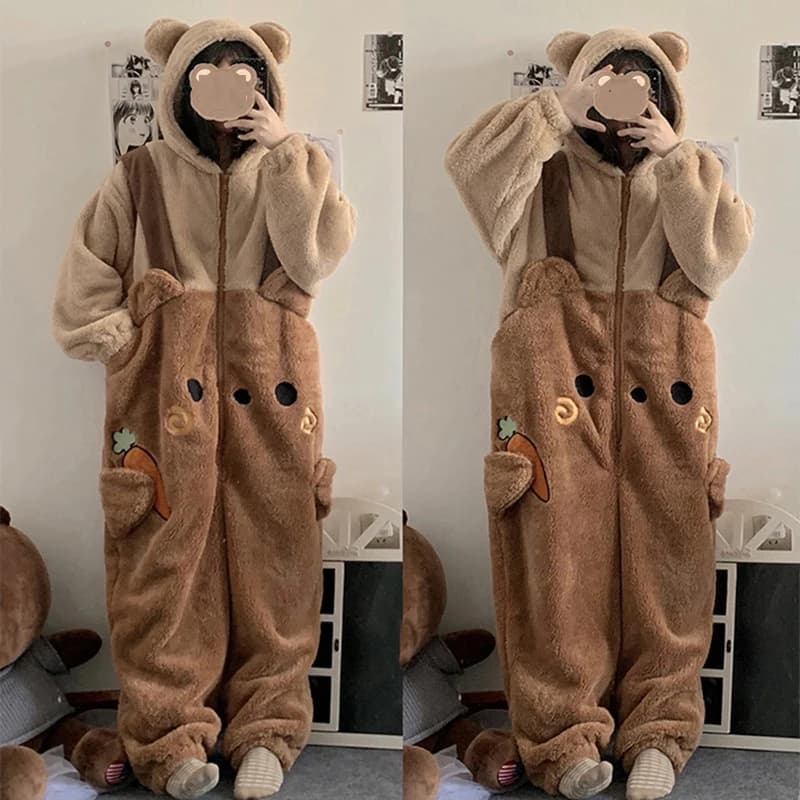 Bear Pajamas Kigurumi Adult Animal Onesies for Women Winter Sleepwear Flannel Pijamas Pyjamas Anime Cartoon Bear Cosplay Onesies