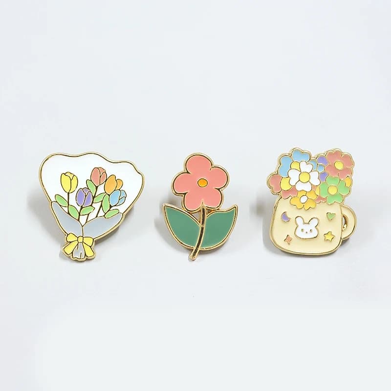 Kawaii Cartoon Flower Decorative Brooches Metal Beautiful Floral Mini Pins Apparel Handbag Accessories