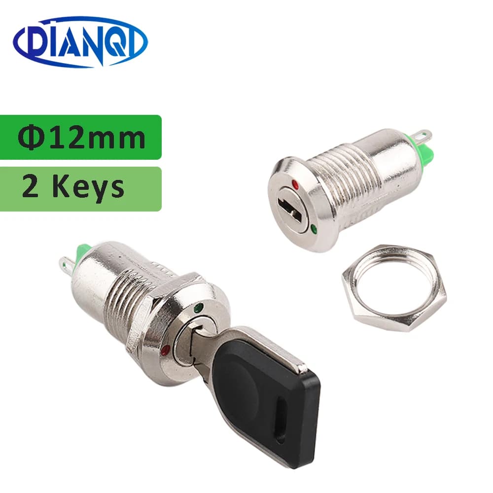 1pc 12mm Zinc Alloy Electronic Key Switch With 2 Keys  ON OFF Phone Lock Security Power Button Tubular Terminals 2 Position 1A