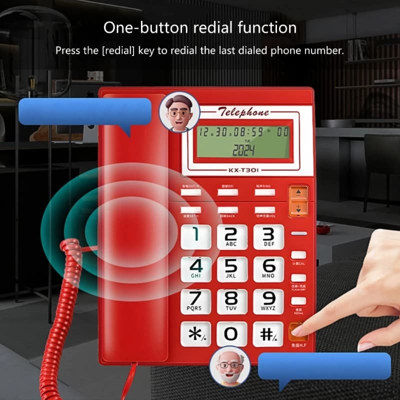 Corded Landline Phone Big Button Household Business Desktop Landline Telephone with LCD Display for Office Front Desk