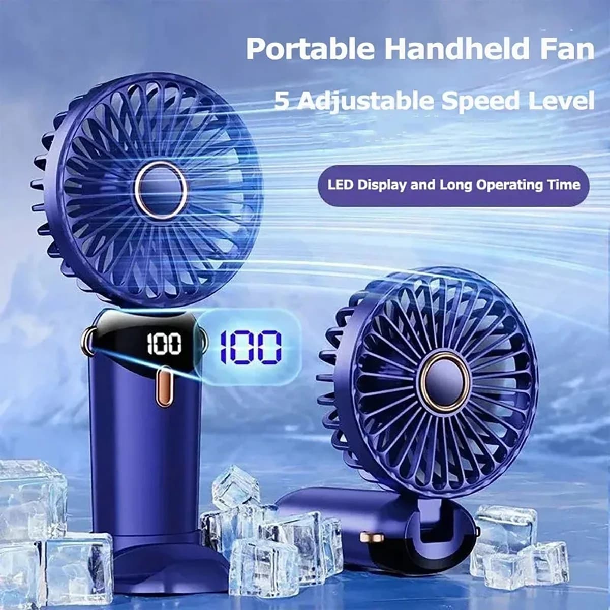 USB Handheld Mini Fan Foldable Portable Neck Hanging Fans 5 Speed USB Rechargeable Fan with Phone Stand and Display Screen