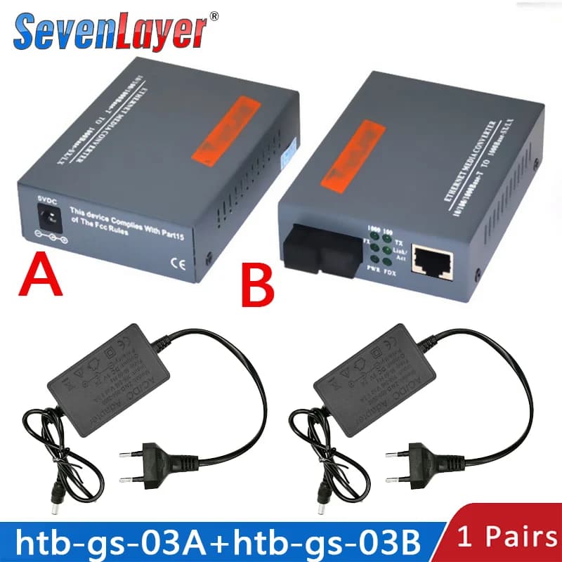 Gigabit Fiber Optical Media Converter HTB-GS-03 1000Mbps  Single Fiber SC Port External Power Supply Optical fiber transmitter