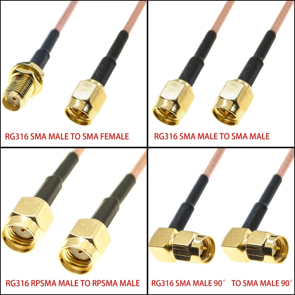 RG316 SMA Male Female To SMA Male Female Crimp Connector Plug RPSMA Nut Bulkhead Extension RF Coaxial Coax Jumper Pigtail Cable
